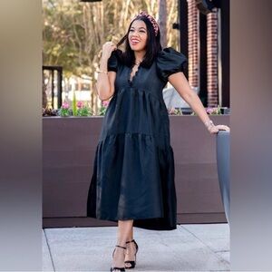 Kika Vargas x Target Collab-Black Tiered Ruffle Edge Puff Sleeve Midi Dress XXS